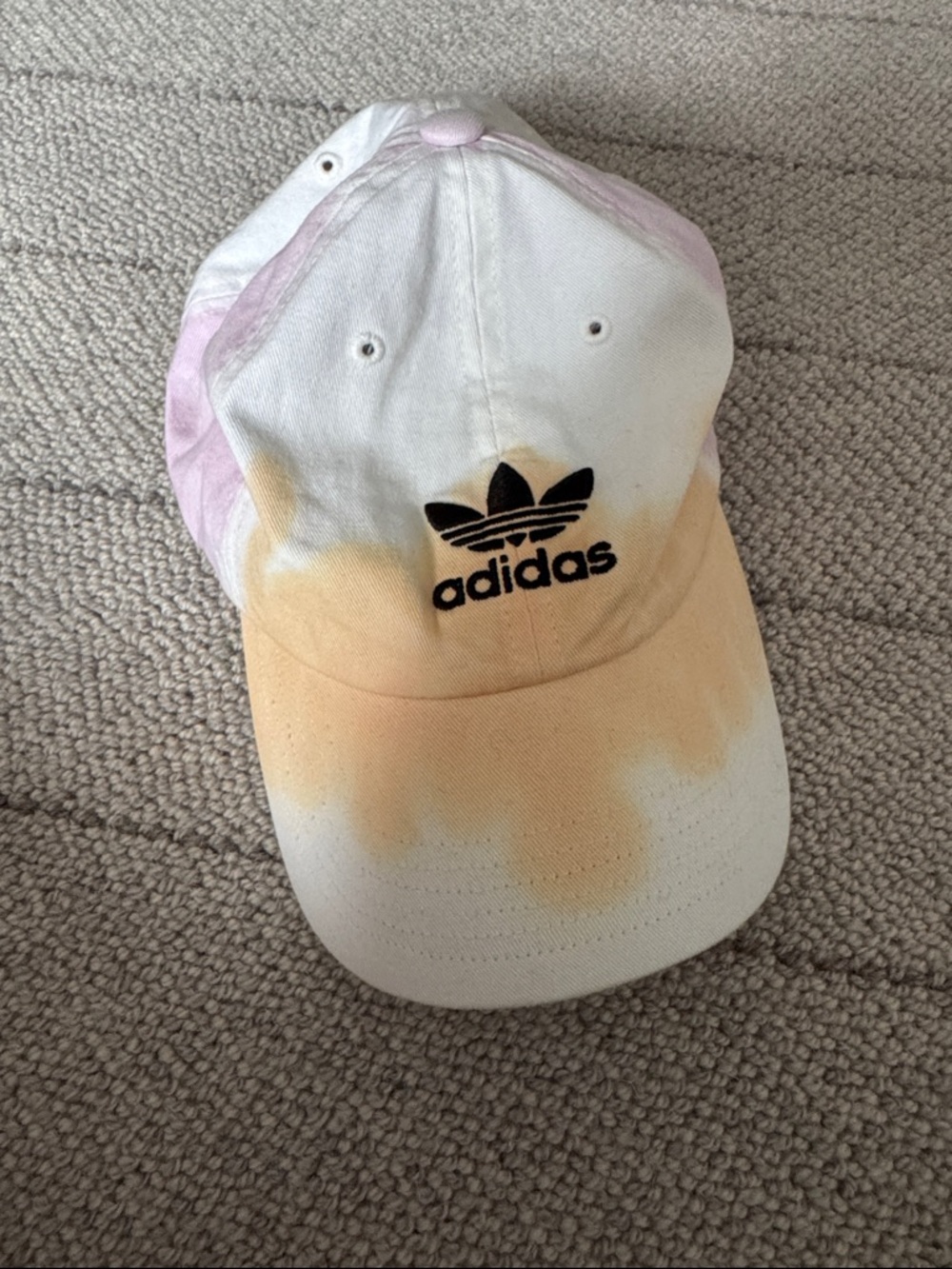 adidas Women’s White Cap with Pastel Orange & Light Pink Tie-Dye